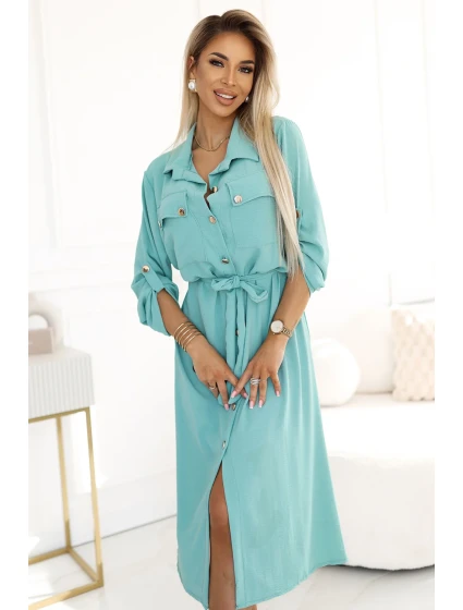 model 20998768 Midi košilka se zlatými knoflíky a vázáním MINT - numoco basic