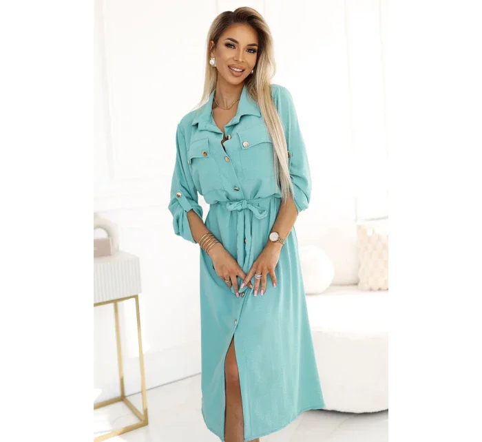 model 20998768 Midi košilka se zlatými knoflíky a vázáním MINT - numoco basic