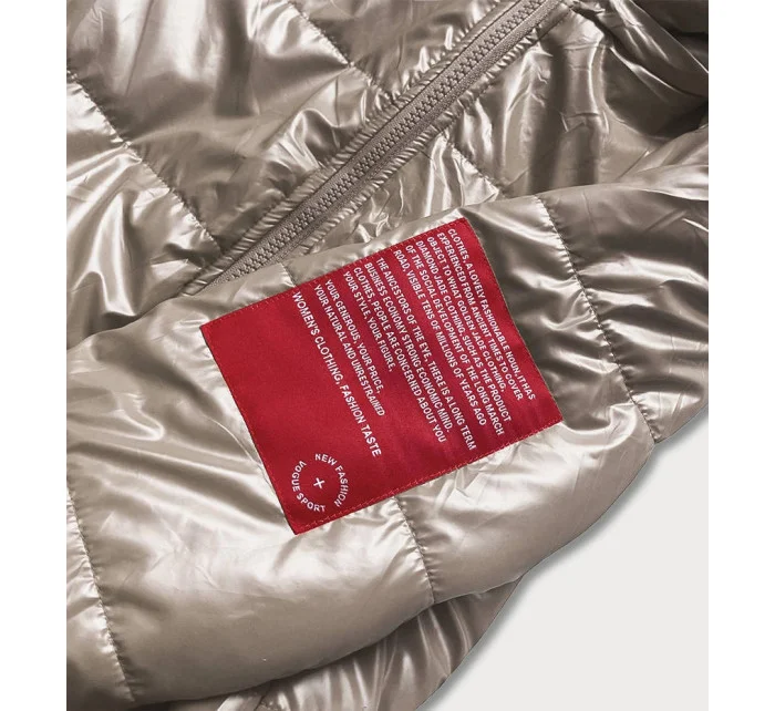 Krátká béžová dámská bunda s ozdobným lemováním (B8030-12)