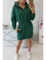 Zateplené šaty s kapucí tmavě zelené