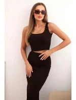 Dámský top a vroubkovaný sukně hnědý Dámský top a vroubkovaný sukně hnědý