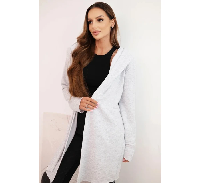 Dámská bavlněná bunda s kapucí a prodlouženým předním dílem světlá šedá Dámská bavlněná bunda s kapucí a prodlouženým předním dílem světlá šedá