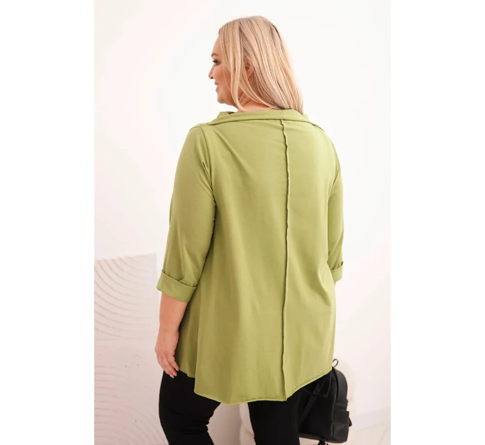 Dámská bavlněná blůza Plus Size asymetrická s ohrnutým rukávem olivová Dámská bavlněná blůza Plus Size asymetrická s ohrnutým rukávem olivová