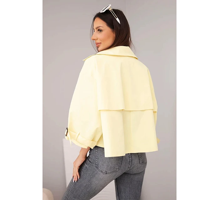 Dámská jarní bavlněná bunda zapínaná na knoflíky s límcem žlutá