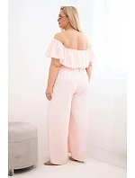 Dámský overal Plus Size s volánem a krátkým rukávem pudrově růžová Dámský overal Plus Size s volánem a krátkým rukávem pudrově růžová