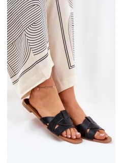 Ploché Dámské Pantofle S Proplétajícími Se Pásky Černé Selaenor