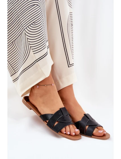 Ploché Dámské Pantofle S Proplétajícími Se Pásky Černé Selaenor Ploché Dámské Pantofle S Proplétajícími Se Pásky Černé Selaenor