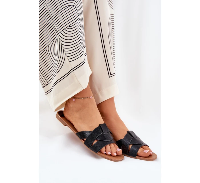 Ploché Dámské Pantofle S Proplétajícími Se Pásky Černé Selaenor Ploché Dámské Pantofle S Proplétajícími Se Pásky Černé Selaenor