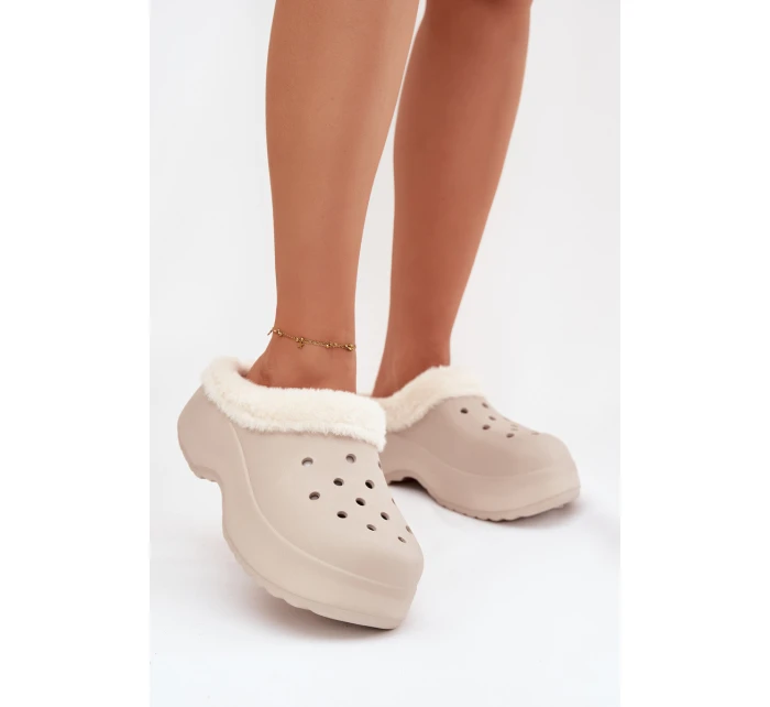 Pěnové dámské pantofle s teplou kožešinou Khaki Palvine Pěnové dámské pantofle s teplou kožešinou Khaki Palvine