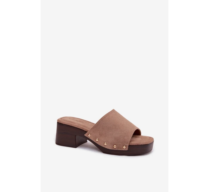 Dámské pantofle na klínku s zlatými sponami tmavě béžové Davessa