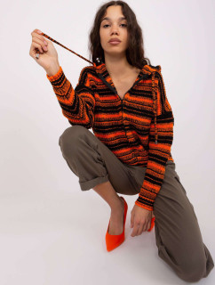 Oranžovo-černý cardigan s kapucí