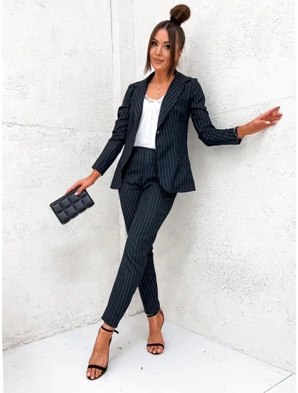 Černý dámský pruhovaný žebrovaný oblek model 19670104 - Moon