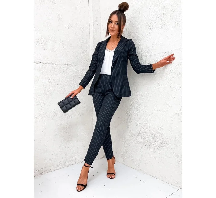 Černý dámský pruhovaný žebrovaný oblek model 19670104 - Moon