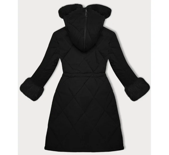 Černá prošívaná zimní bunda s kožešinovou podšívkou l 21248850 - WAY MODE