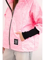 Dámská jarní prošívaná bunda s ozdobným model 22040184 a zipem bonbónově růžová - K-Fashion