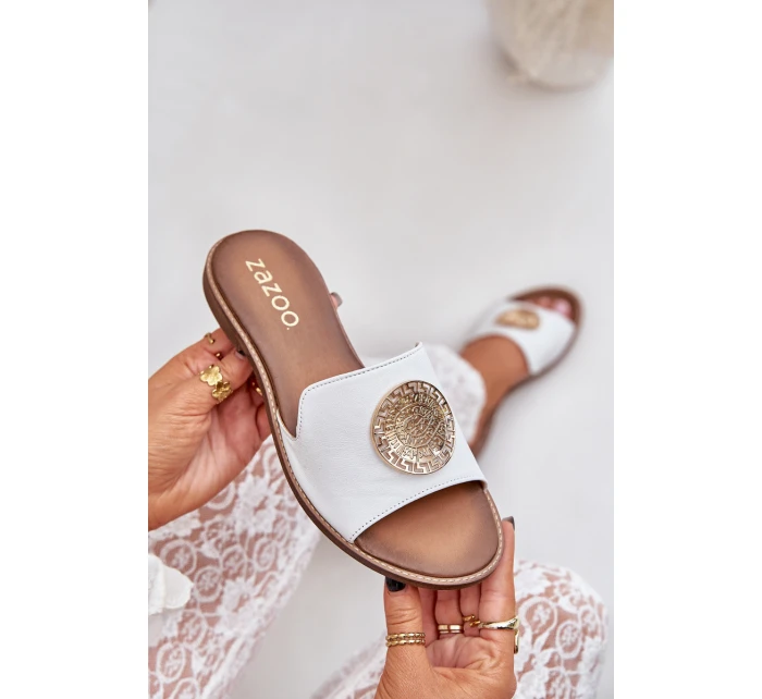 Kožené Pantofle S Dekorací Na Plochém Podpatku Bílé Zazoo model 21682298 - Boto Kožené Pantofle S Dekorací Na Plochém Podpatku Bílé Zazoo model 21682298 - Boto