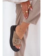 Dámské semišové sandály s přezkou na platformě béžové model 21686253 - Zazoo