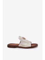 Elegantní Dámské Kožené Pantofle S Dekorací  Zlatý model 21686276 - Zazoo