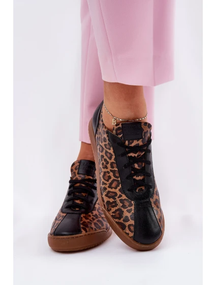Dámské Kožené Sportovní Boty S Leopardím Vzorem Laura 2935 Hnědé