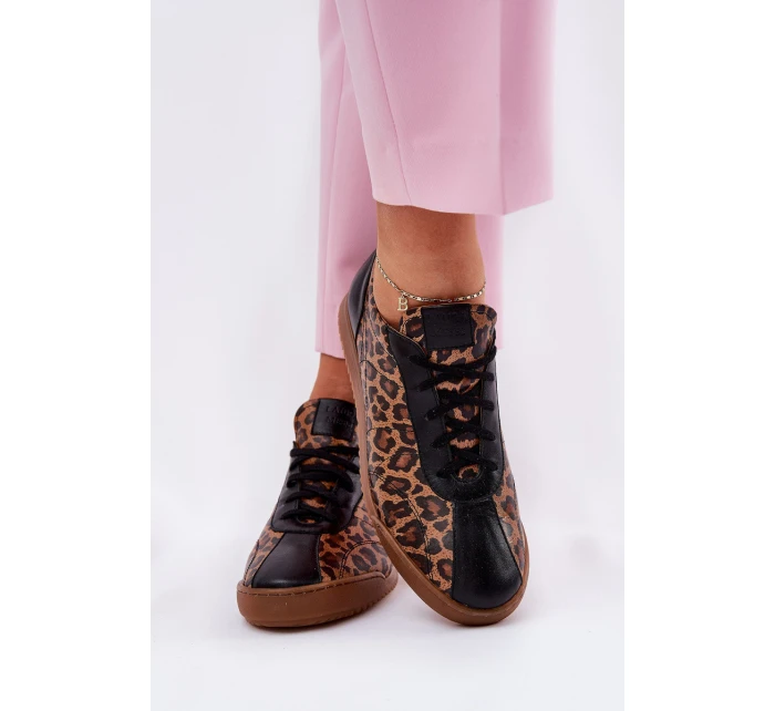 Dámské Kožené Sportovní Boty S Leopardím Vzorem Laura 2935 Hnědé