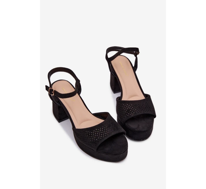 Dámské sandály na podpatku z eko semiše Černé Iserelle