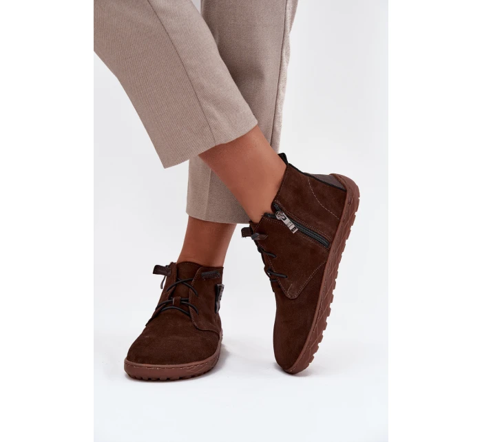 Dámské semišové barefoot polobotky s ozdobným detailem Zazoo – čokoládové