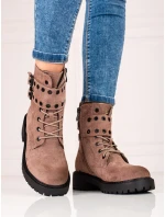 Pěkné hnědé dámské kotníčkové boty na plochém podpatku Pěkné hnědé dámské kotníčkové boty na plochém podpatku