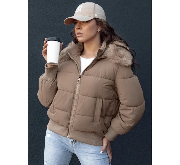 Dámská prošívaná zimní bunda s kožešinou COLDPACK camel FashionStreet TY4427