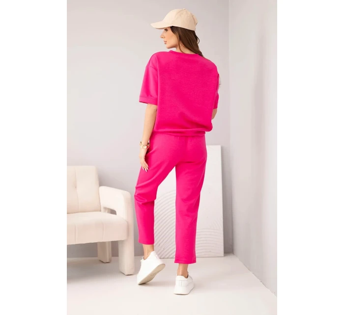 Dámský set viskózový máslo s krátkým rukávem a kalhotami s ohrnutým lemem fuchsie