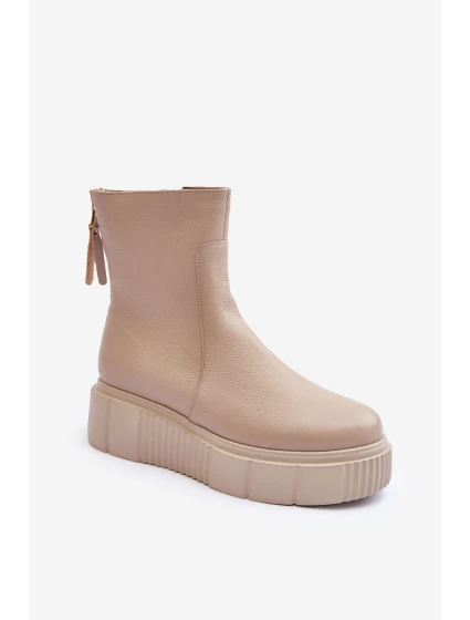 Dámské kožené boty na platformě Bežové Jenefer