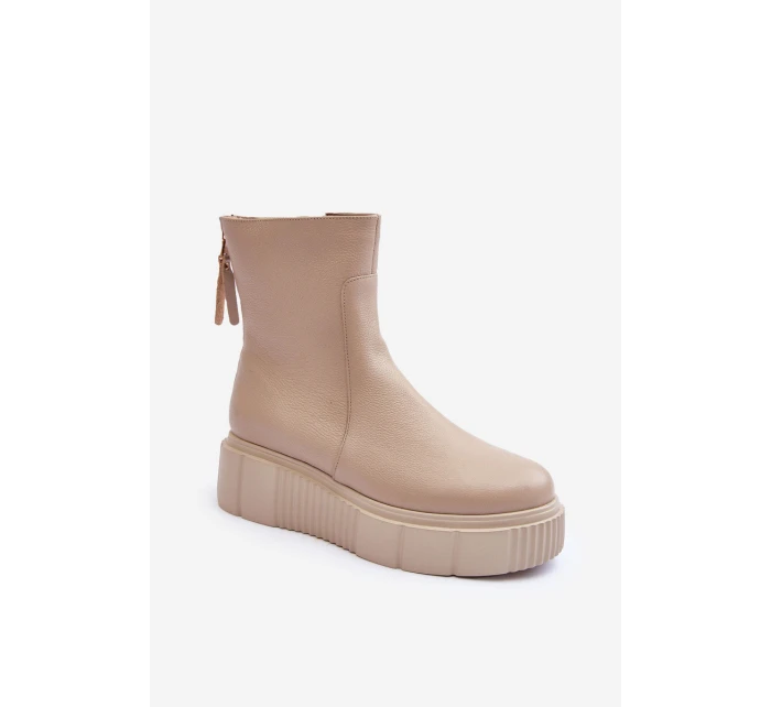 Dámské kožené boty na platformě Bežové model 21633565 - Zazoo