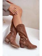 Semišové Kozačky Dámské Do  Hnědé model 21680048 - Zazoo