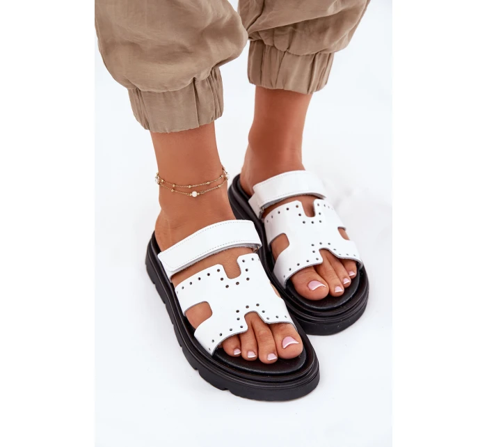 Lakované Dámské Pantofle Z Přírodní Kůže Na Platformě Bílé Zazoo 40440