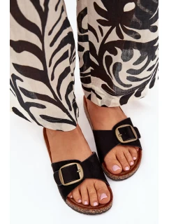 Dámské Pantofle S Přezkou Na Korkové Platformě Černé Zavira