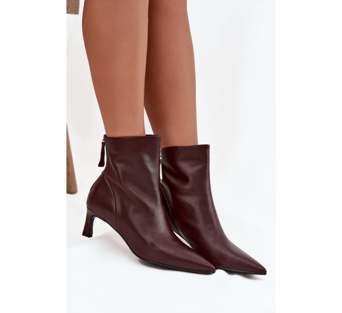 Dámské kozačky z pravé kůže na podpatku D&A CR52-661 bordó