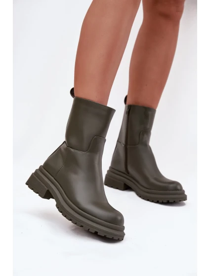 Dámské kotníkové boty na platformě ML245 Khaki tmavě zelená - Diamantique