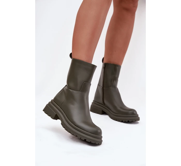 Dámské kotníkové boty na platformě ML245 Khaki tmavě zelená - Diamantique