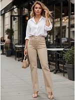 Jeansy damskie wide leg z wysokim stanem beżowe model 22102019 - FashionStreet