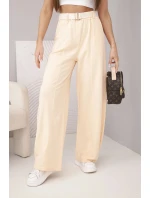 Dámské bavlněné kalhoty se širokou nohavicí a s páskem meruňkové Dámské bavlněné kalhoty se širokou nohavicí a s páskem meruňkové