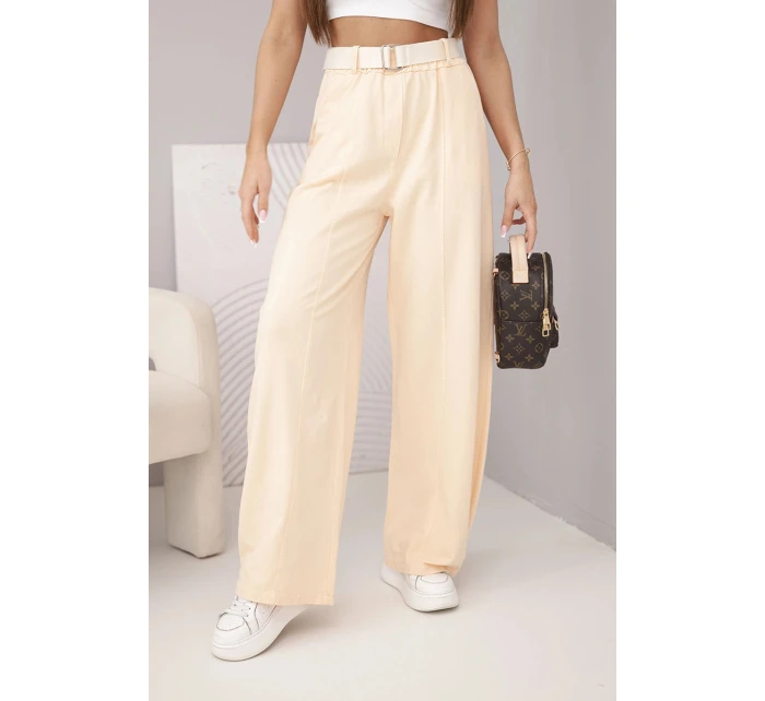 Dámské bavlněné kalhoty se širokou nohavicí a s páskem meruňkové Dámské bavlněné kalhoty se širokou nohavicí a s páskem meruňkové