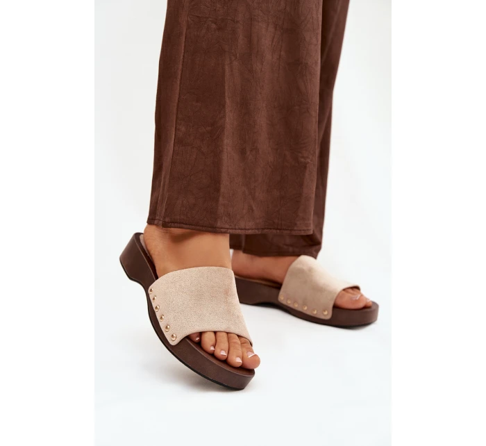 Dámské pantofle s zlatými sponami béžové Ferinna