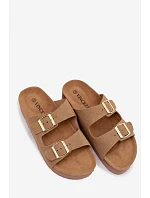 Kožené semišové dámské sandály na platformě s přezkami Vinceza Béžové