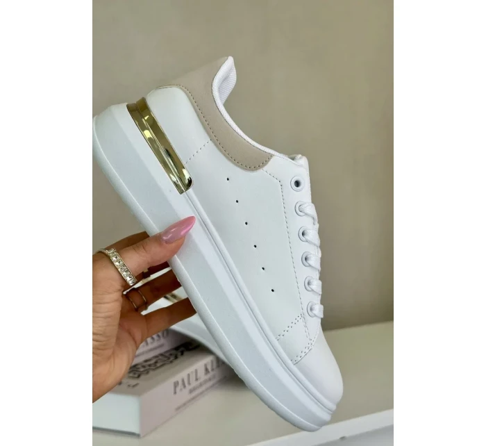 Nízké Dámské Tenisky Na Platformě Z Eko Kůže Bílo-Béžové Nevelena Nízké Dámské Tenisky Na Platformě Z Eko Kůže Bílo-Béžové Nevelena