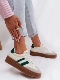 Dámské tenisky na platformě z eko kůže – bílo-zelené Elaraven