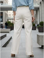 Dámské džíny s vysokým pasem a širokými nohavicemi krémové FashionStreet UY2938