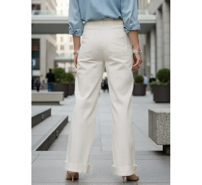 Dámské džíny s vysokým pasem a širokými nohavicemi krémové FashionStreet UY2938