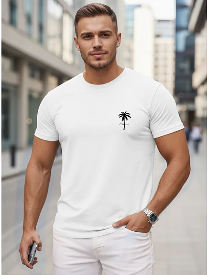 Pánské bavlněné tričko s potiskem, bílé, FashionStreet NX5126R