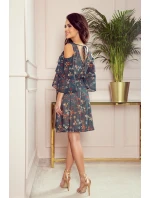 Vzdušné dámské šaty v zelené barvě s květinovým vzorem a s dekoltem model 20914061 - numoco