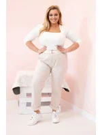 Dámské bavlněné kalhoty Plus Size s páskem béžový Dámské bavlněné kalhoty Plus Size s páskem béžový