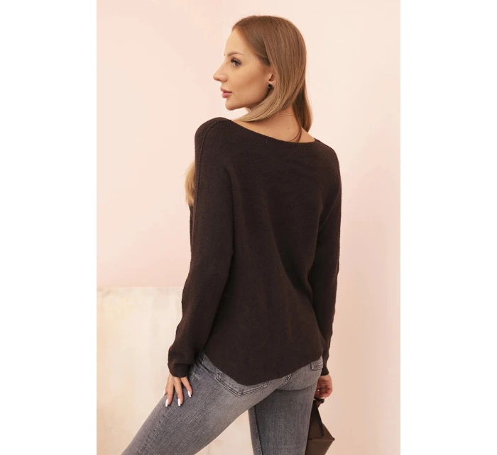 Dámský svetr s viskózou a výstřihem do V hnědý Dámský svetr s viskózou a výstřihem do V hnědý